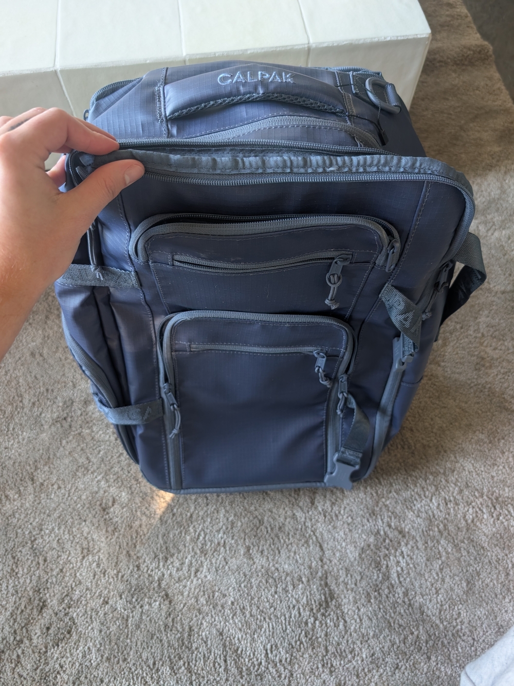 Calpak Navy Blue Men's Backpack with Multiple Front Pockets